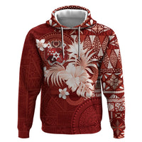 Tonga Ngatu Motifs Hoodie With Coat Of Arms Red LT05 Pullover Hoodie Red - Polynesian Pride