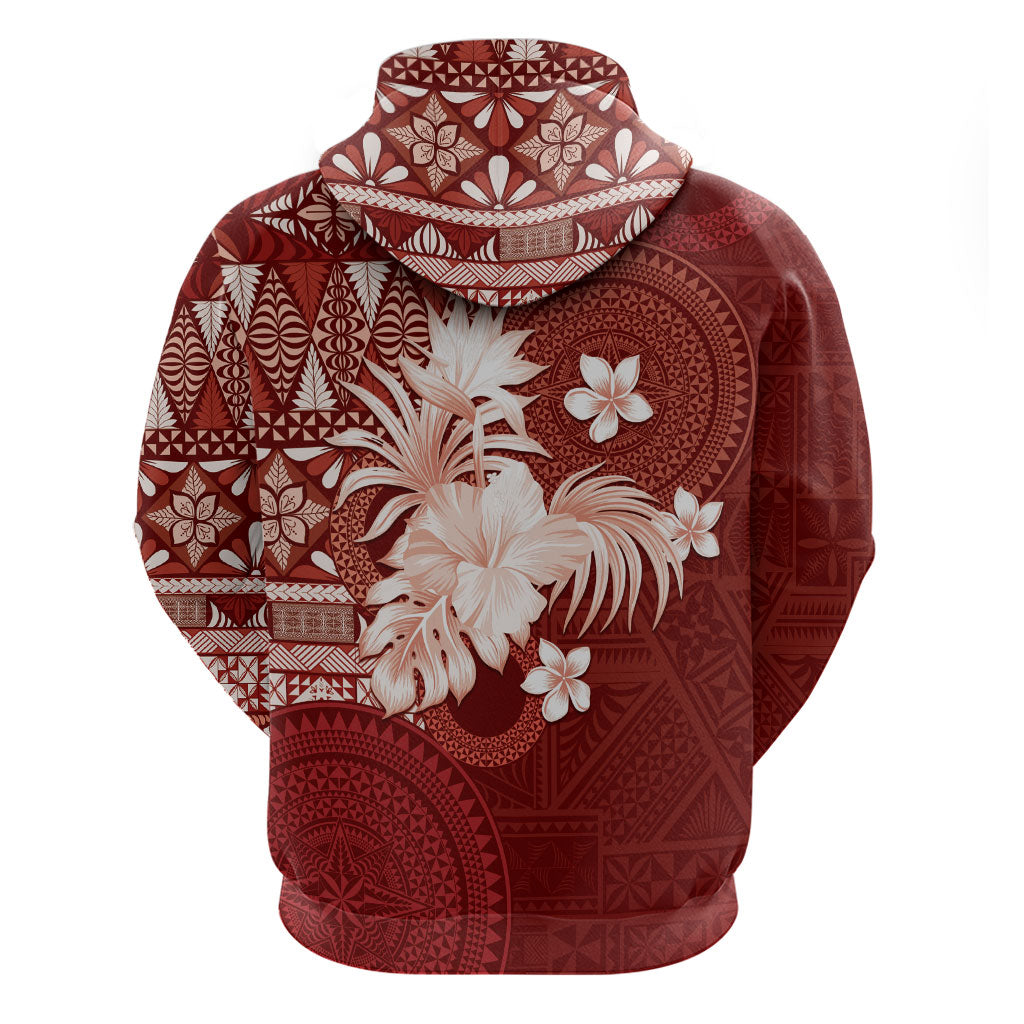 Tonga Ngatu Motifs Hoodie With Coat Of Arms Red LT05 - Polynesian Pride