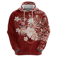 Tonga Ngatu Motifs Hoodie With Coat Of Arms Red LT05 - Polynesian Pride