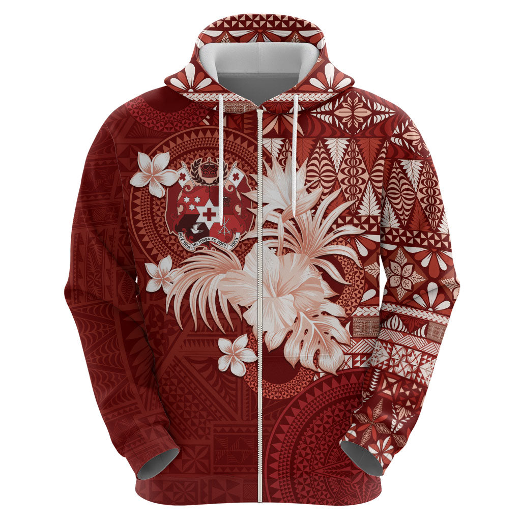 Tonga Ngatu Motifs Hoodie With Coat Of Arms Red LT05 - Polynesian Pride