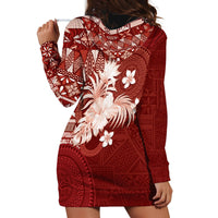 Tonga Ngatu Motifs Hoodie Dress With Coat Of Arms Red LT05 - Polynesian Pride