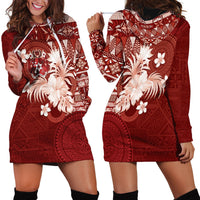 Tonga Ngatu Motifs Hoodie Dress With Coat Of Arms Red LT05 - Polynesian Pride