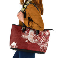 Tonga Ngatu Motifs Leather Tote Bag With Coat Of Arms Red LT05 Red - Polynesian Pride