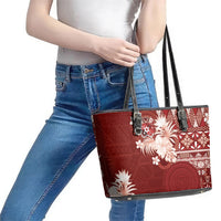 Tonga Ngatu Motifs Leather Tote Bag With Coat Of Arms Red LT05 - Polynesian Pride