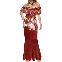 Tonga Ngatu Motifs Mermaid Dress With Coat Of Arms Red