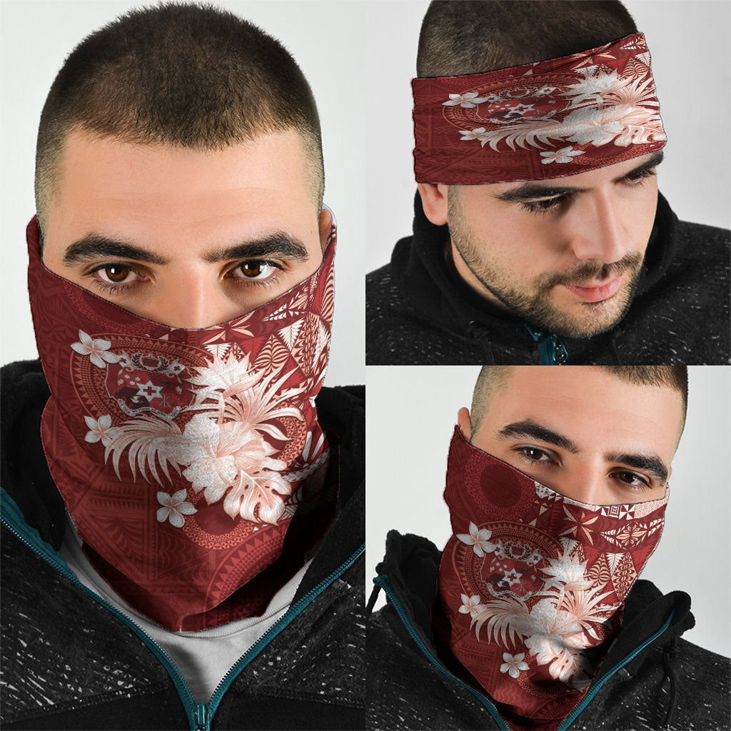 Tonga Ngatu Motifs Neck Gaiter With Coat Of Arms Red