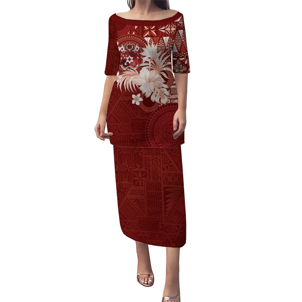 Tonga Ngatu Motifs Puletasi With Coat Of Arms Red