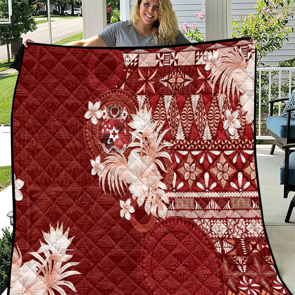 Tonga Ngatu Motifs Quilt With Coat Of Arms Red