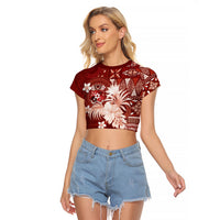 Tonga Ngatu Motifs Raglan Cropped T Shirt With Coat Of Arms Red