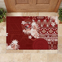 Tonga Ngatu Motifs Rubber Doormat With Coat Of Arms Red