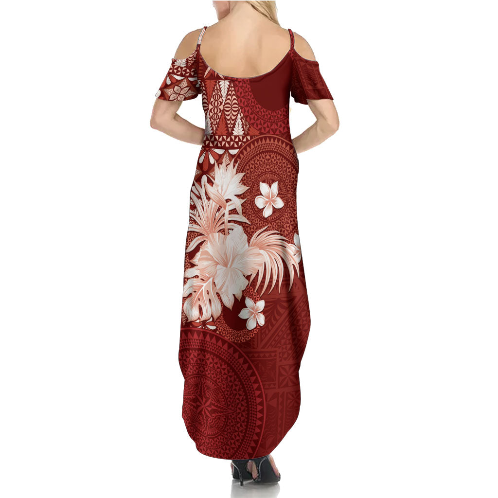 Tonga Ngatu Motifs Summer Maxi Dress With Coat Of Arms Red