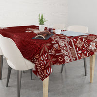 Tonga Ngatu Motifs Tablecloth With Coat Of Arms Red