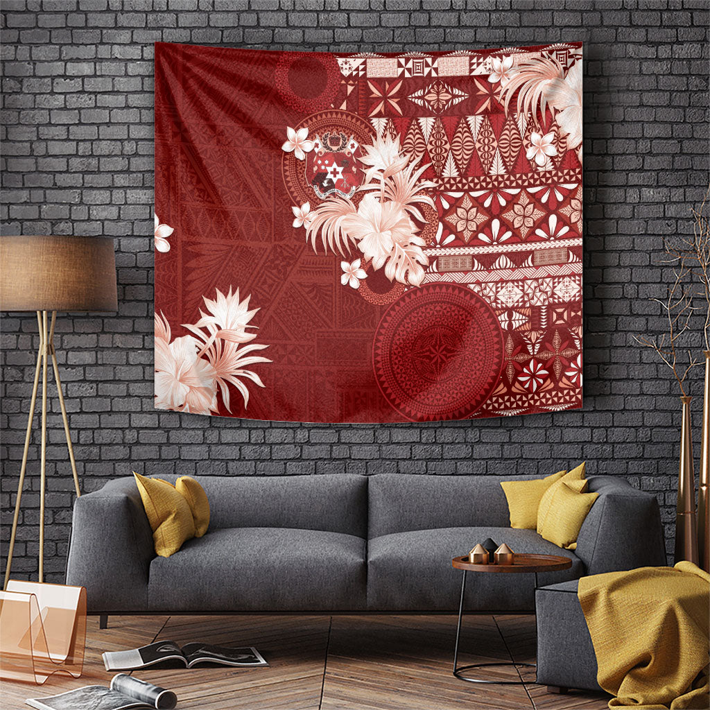 Tonga Ngatu Motifs Tapestry With Coat Of Arms Red
