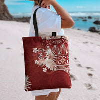 Tonga Ngatu Motifs Tote Bag With Coat Of Arms Red