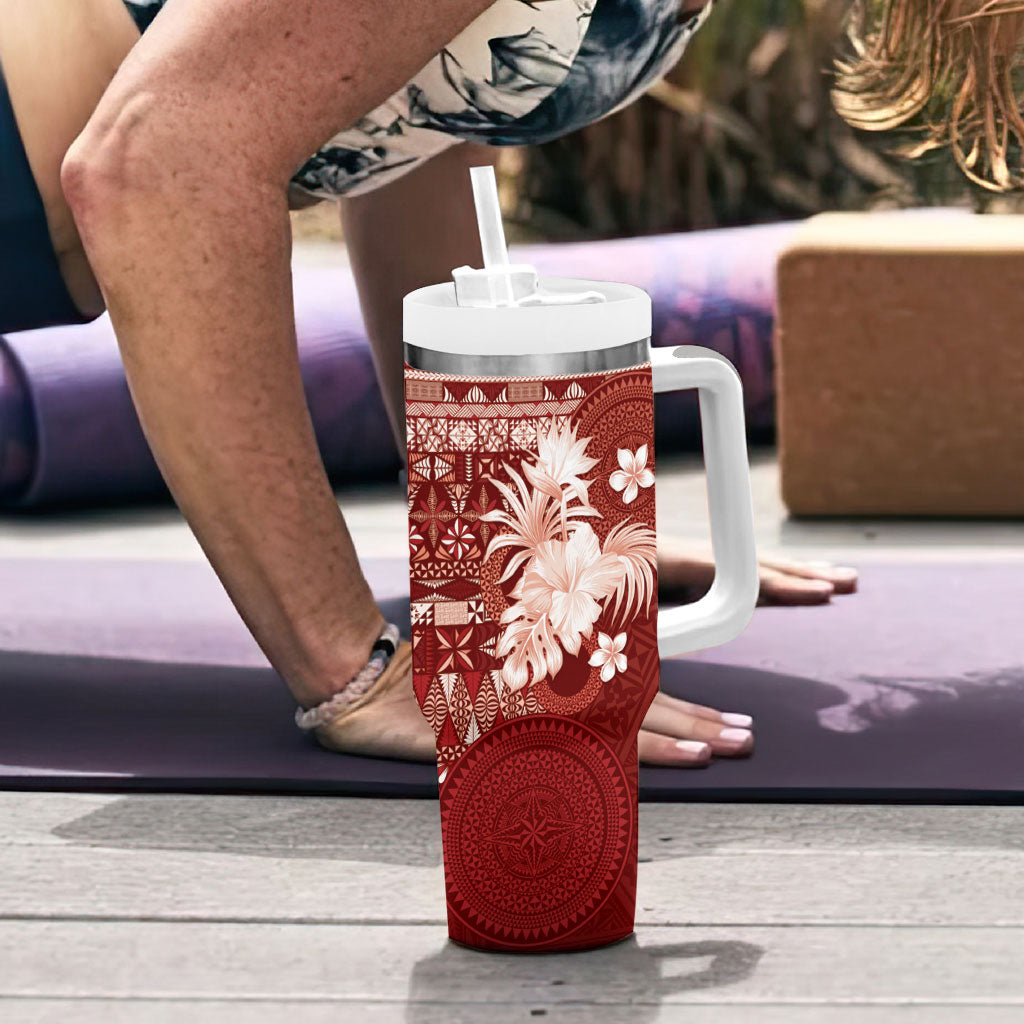 Tonga Ngatu Motifs Tumbler With Handle With Coat Of Arms Red