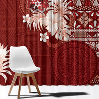 Tonga Ngatu Motifs Window Curtain With Coat Of Arms Red