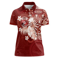 Tonga Ngatu Motifs Women Polo Shirt With Coat Of Arms Red