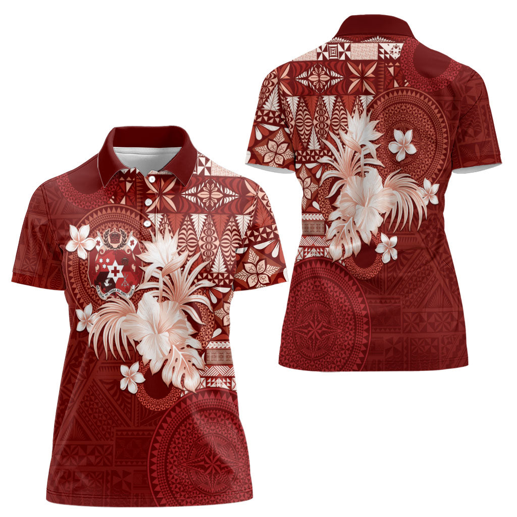 Tonga Ngatu Motifs Women Polo Shirt With Coat Of Arms Red