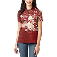 Tonga Ngatu Motifs Women Polo Shirt With Coat Of Arms Red