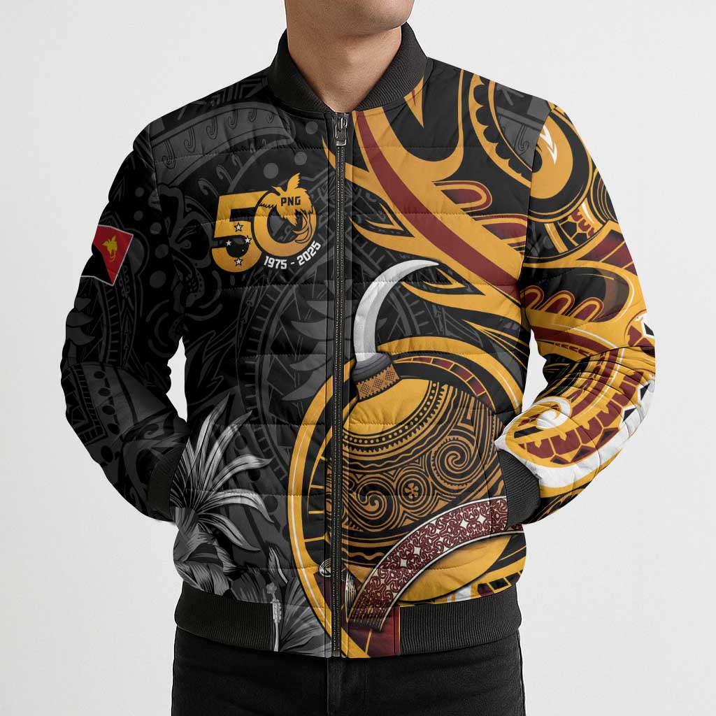 Papua New Guinea Bomber Puffer Jacket Happy 50th Independence Anniversary - Polynesian Pride