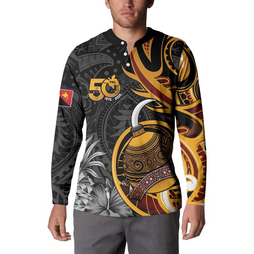 Personalised Papua New Guinea Button Sweatshirt Happy 50th Independence Anniversary - Polynesian Pride