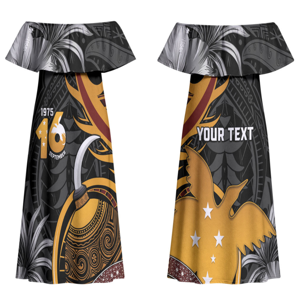Personalised Papua New Guinea Couples Matching Off Shoulder Maxi Dress and Long Sleeve Button Shirt Happy Independence Day LT05 - Polynesian Pride