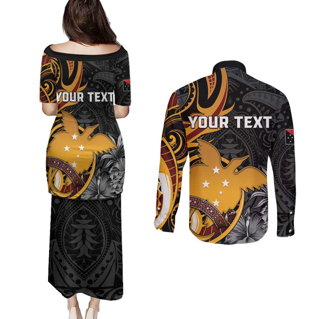 Personalised Papua New Guinea Couples Matching Puletasi and Long Sleeve Button Shirt Happy 50th Independence Anniversary - Polynesian Pride
