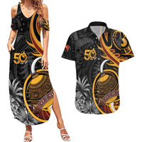 Personalised Papua New Guinea Couples Matching Summer Maxi Dress and Hawaiian Shirt Happy 50th Independence Anniversary - Polynesian Pride