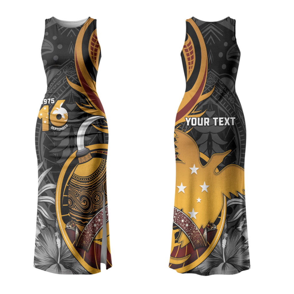 Personalised Papua New Guinea Couples Matching Tank Maxi Dress and Long Sleeve Button Shirt Happy Independence Day LT05 - Polynesian Pride