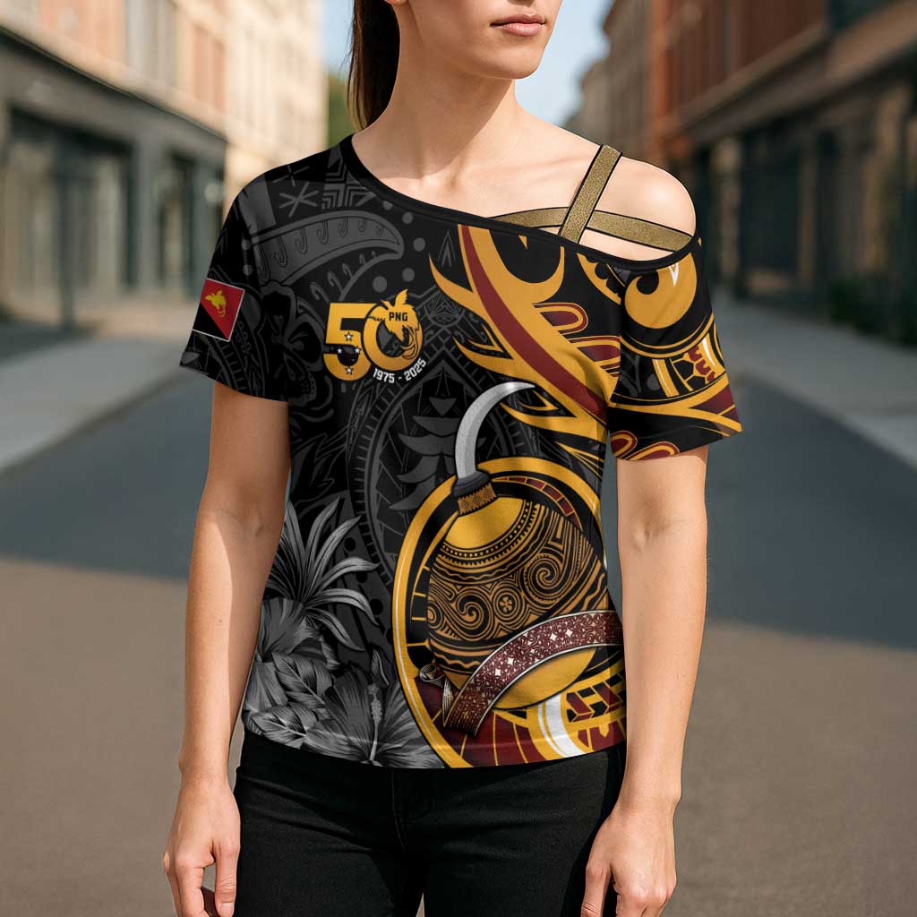 Papua New Guinea Cross Shoulder Shirt Happy 50th Independence Anniversary - Polynesian Pride