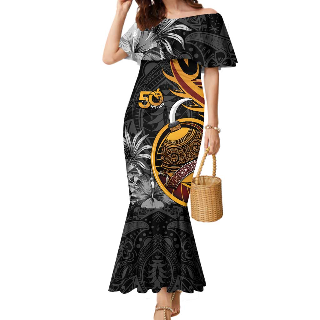 Personalised Papua New Guinea Family Matching Mermaid Dress and Hawaiian Shirt Happy 50th Independence Anniversary - Polynesian Pride