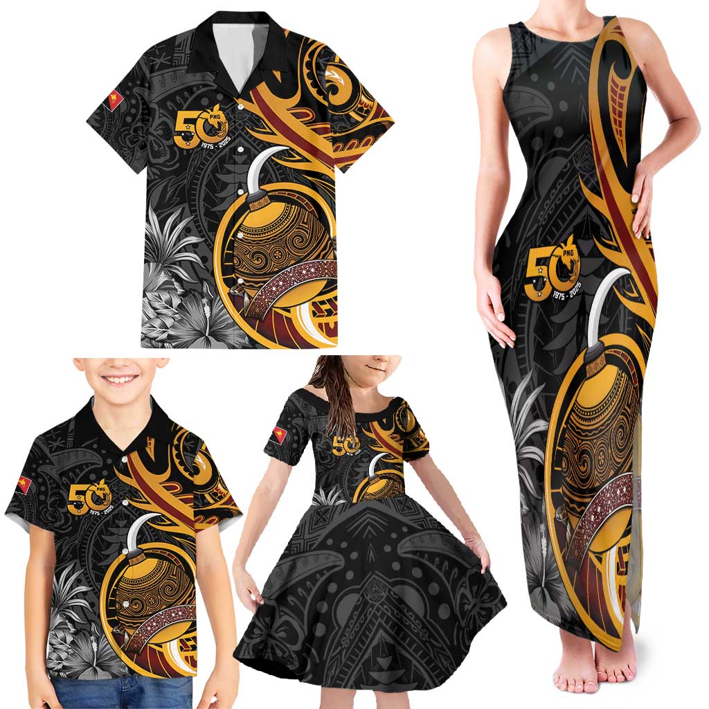 Personalised Papua New Guinea Family Matching Tank Maxi Dress and Hawaiian Shirt Happy 50th Independence Anniversary - Polynesian Pride
