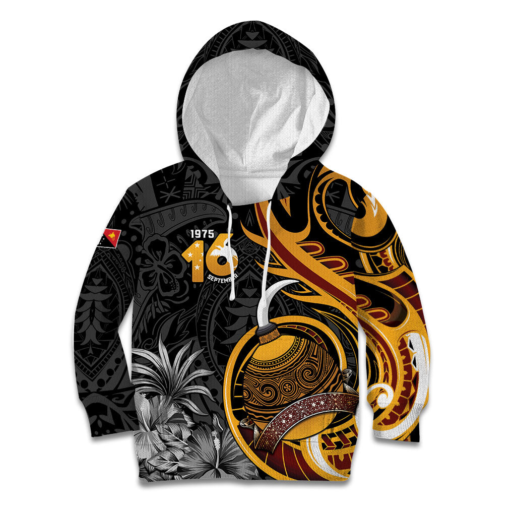 Personalised Papua New Guinea Kid Hoodie Happy Independence Day LT05 Hoodie Black - Polynesian Pride