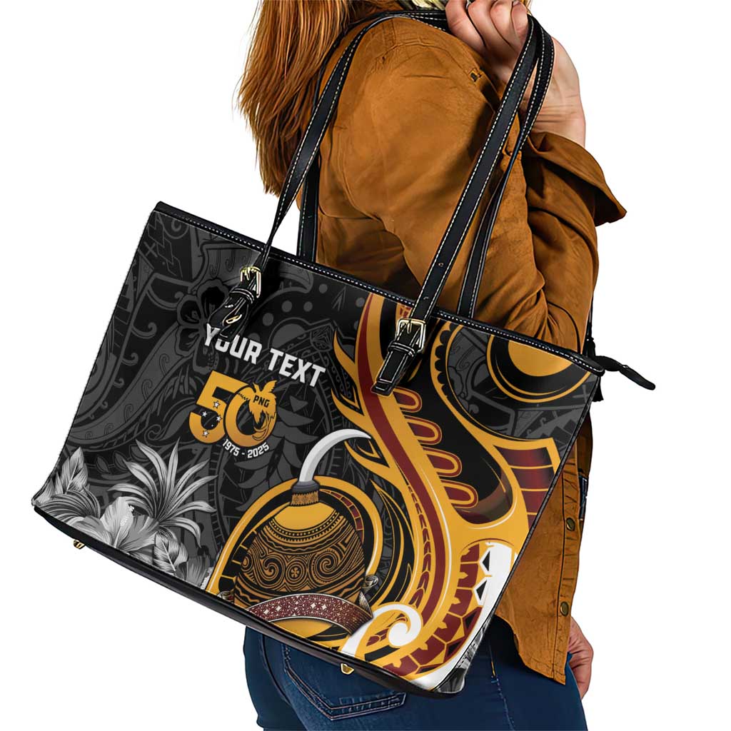 Personalised Papua New Guinea Leather Tote Bag Happy 50th Independence Anniversary - Polynesian Pride