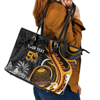 Personalised Papua New Guinea Leather Tote Bag Happy 50th Independence Anniversary - Polynesian Pride