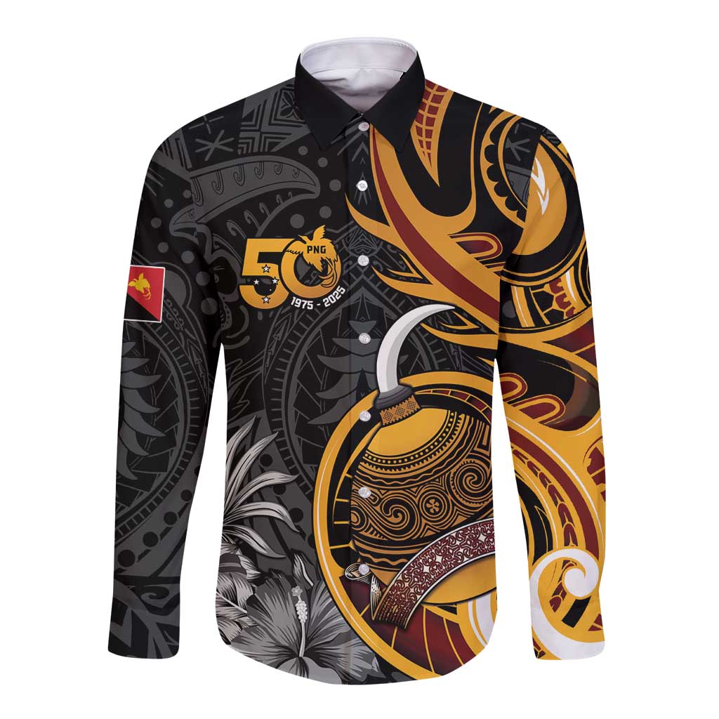 Personalised Papua New Guinea Long Sleeve Button Shirt Happy 50th Independence Anniversary - Polynesian Pride