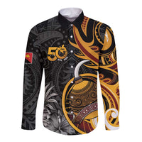 Personalised Papua New Guinea Long Sleeve Button Shirt Happy 50th Independence Anniversary - Polynesian Pride