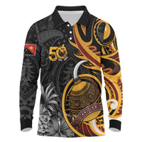 Personalised Papua New Guinea Long Sleeve Polo Shirt Happy 50th Independence Anniversary - Polynesian Pride