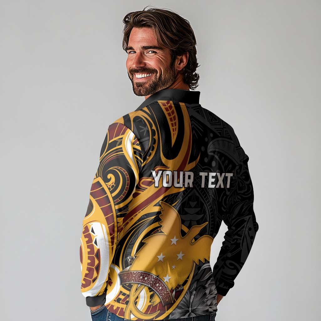 Personalised Papua New Guinea Long Sleeve Polo Shirt Happy 50th Independence Anniversary - Polynesian Pride