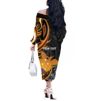Personalised Papua New Guinea Off The Shoulder Long Sleeve Dress Happy 50th Independence Anniversary - Polynesian Pride