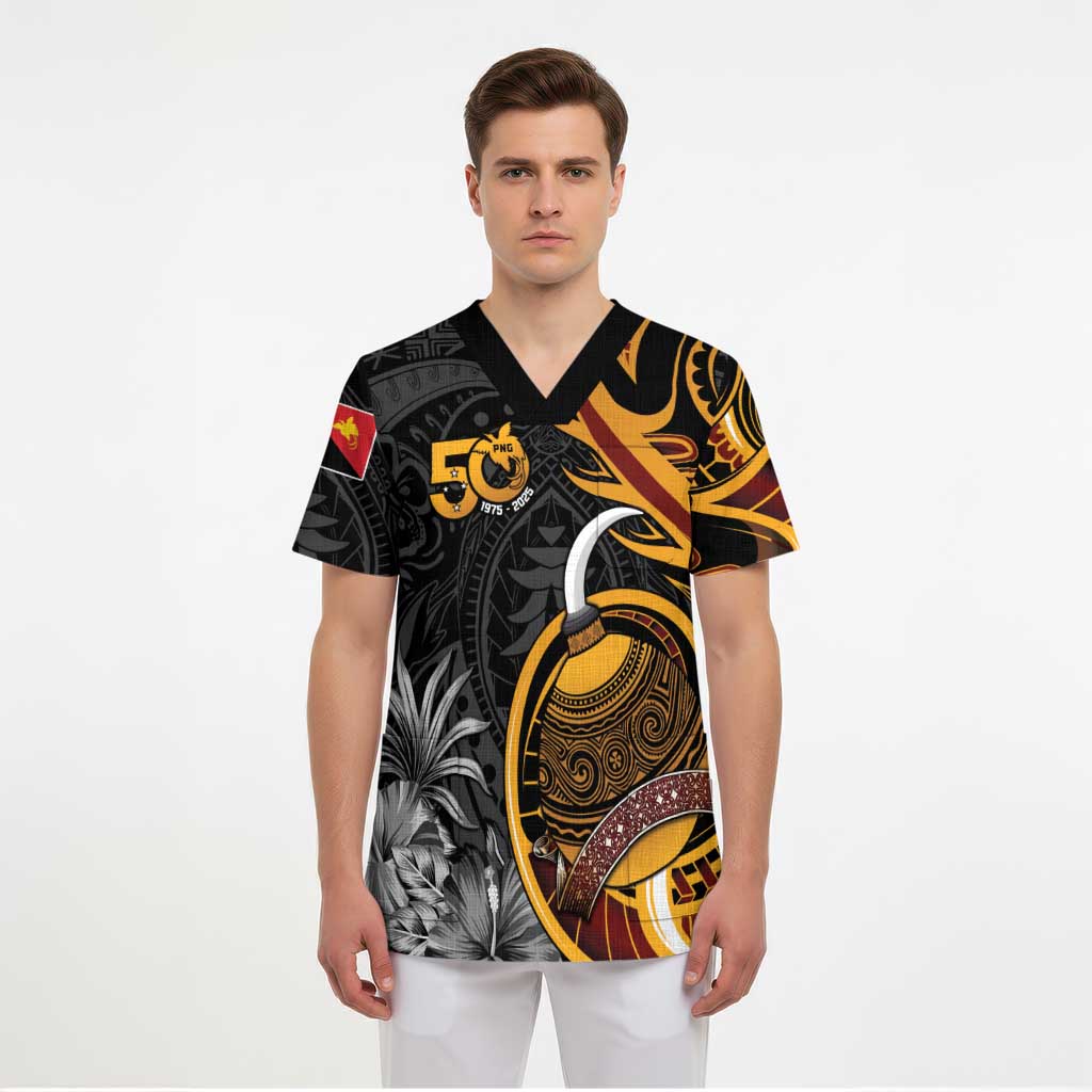 Personalised Papua New Guinea Scrub Top Happy 50th Independence Anniversary - Polynesian Pride