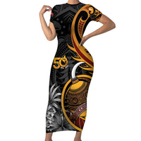 Personalised Papua New Guinea Short Sleeve Bodycon Dress Happy 50th Independence Anniversary - Polynesian Pride