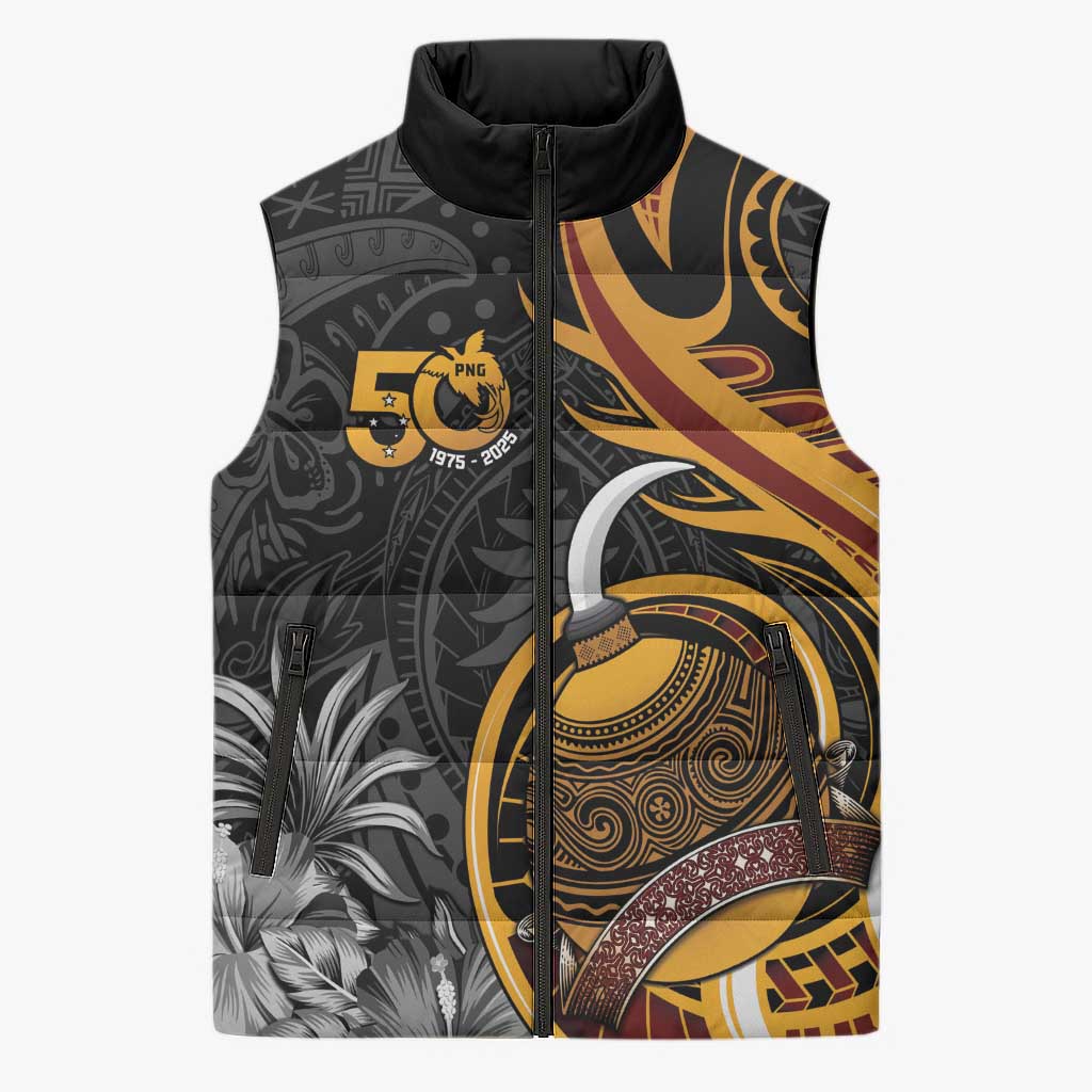 Papua New Guinea Sleeveless Puffer Jacket Happy 50th Independence Anniversary - Polynesian Pride
