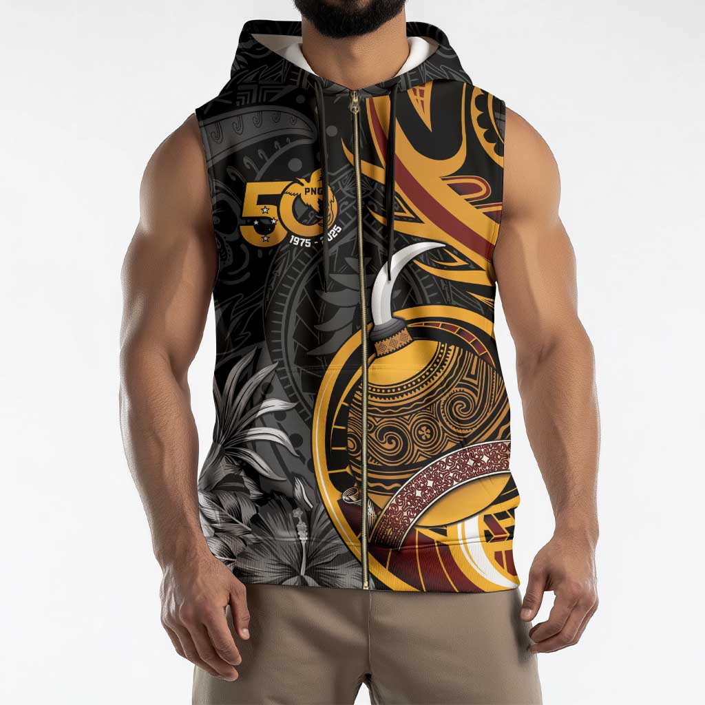 Papua New Guinea Sleeveless Zip Hoodie Happy 50th Independence Anniversary - Polynesian Pride