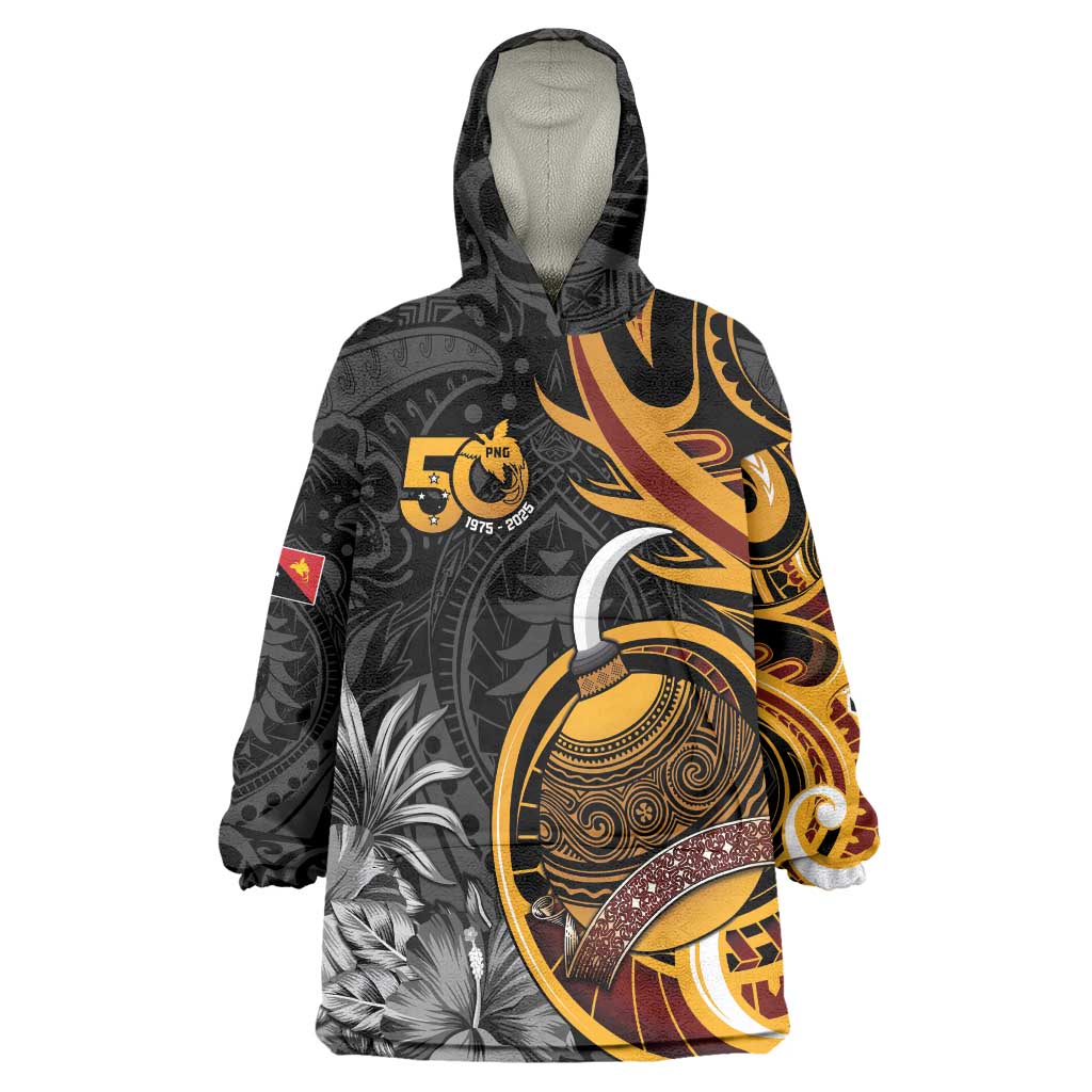 Personalised Papua New Guinea Wearable Blanket Hoodie Happy 50th Independence Anniversary - Polynesian Pride