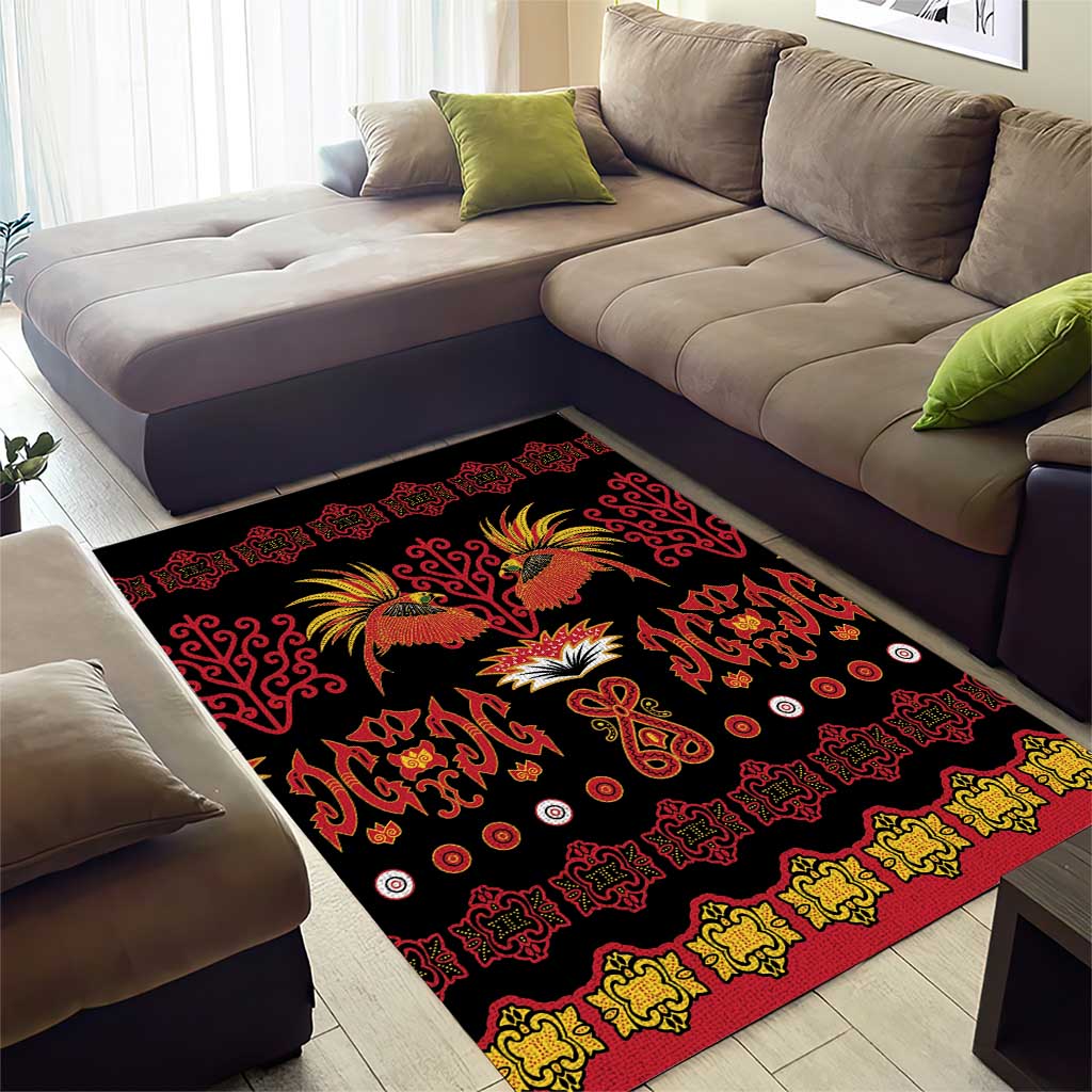 Papua Batik Motif Area Rug Papua Spirit Black Version - Polynesian Pride