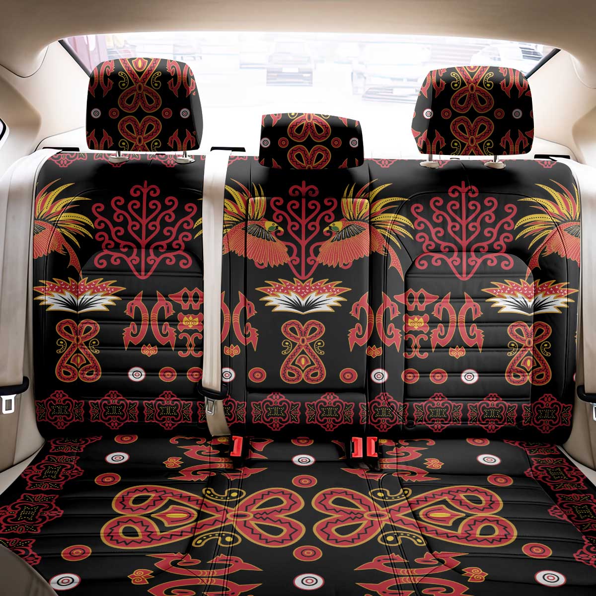 Papua Batik Motif Back Car Seat Cover Papua Spirit Black Version - Polynesian Pride