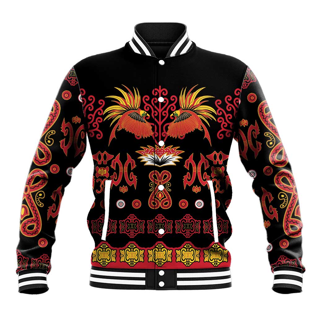 Papua Batik Motif Baseball Jacket Papua Spirit Black Version LT05 Unisex Black - Polynesian Pride