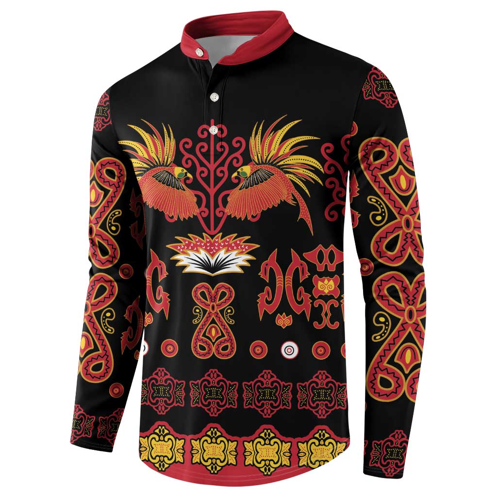 Papua Batik Motif Button Sweatshirt Papua Spirit Black Version - Polynesian Pride