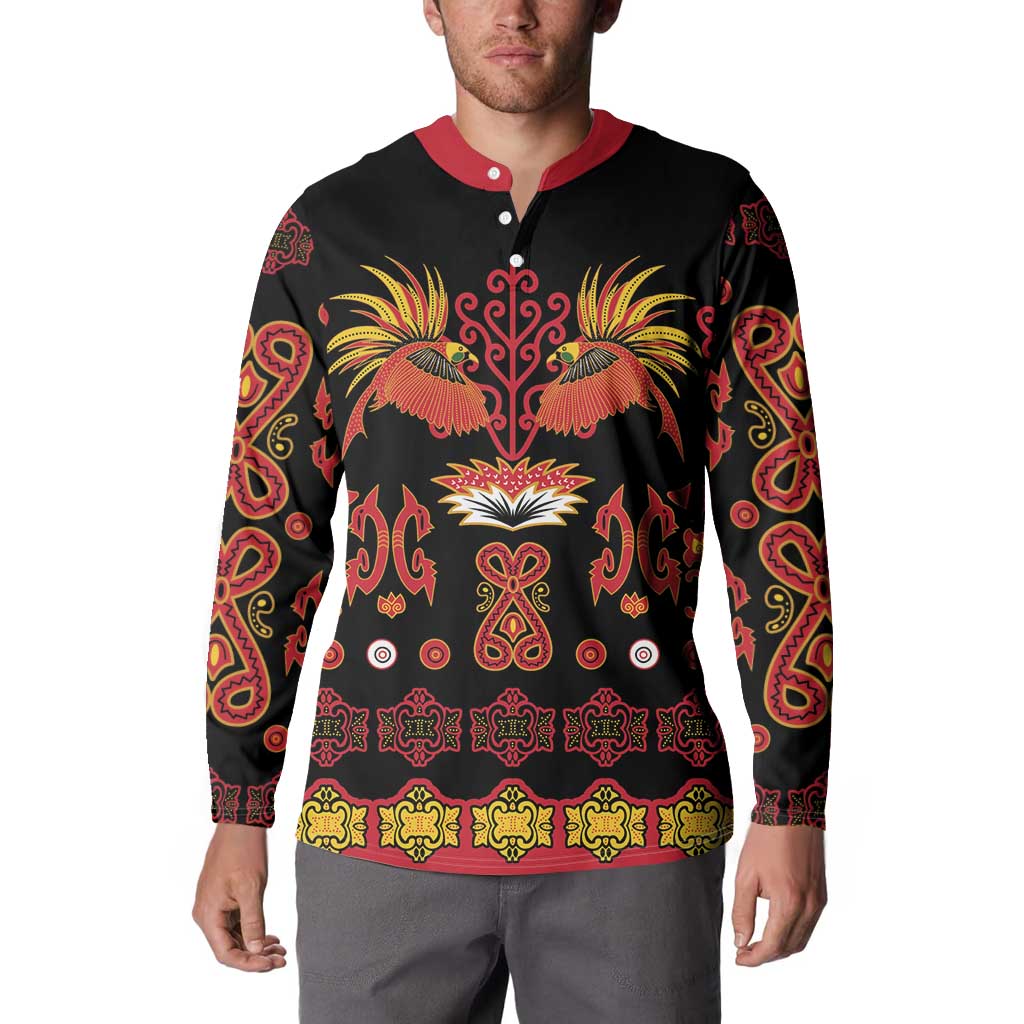 Papua Batik Motif Button Sweatshirt Papua Spirit Black Version - Polynesian Pride